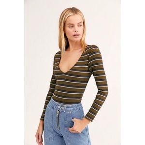 Free People Striped V Neck Sweater